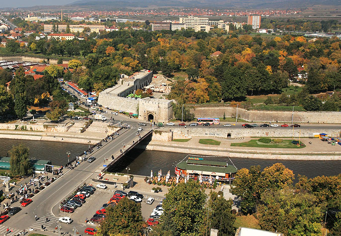 Aerial view of Niš Fortress beside the Nišava river